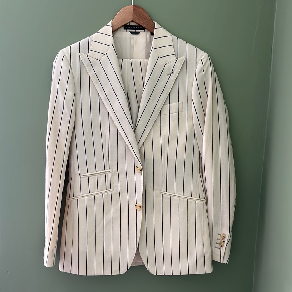 Cream Linen Three Piece Suit | SuitSupply Style | Lightweight & Breathable | 38R